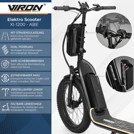 Viron E-Scooter XI-1200-S Long Range 20Ah mit Straßenzulassung 20 km/h