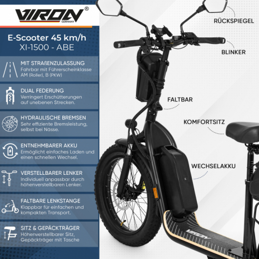 Viron E-Scooter XI-1500-EEC 45 km/h ProRange mit ABE Straßenzulassung