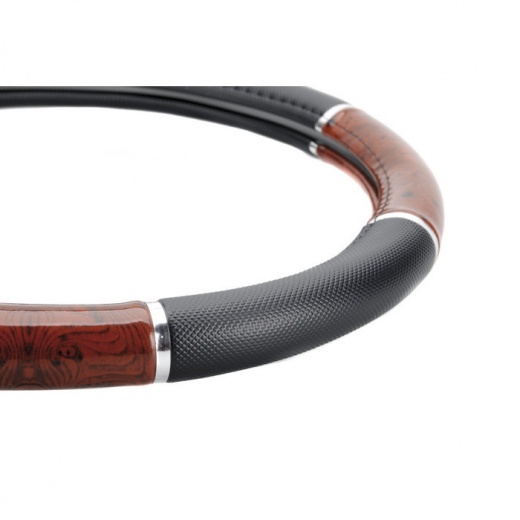 Lenkradbezug universal Holz Optik mit 6 Chromringen für Lenkräder von 37-39 cm