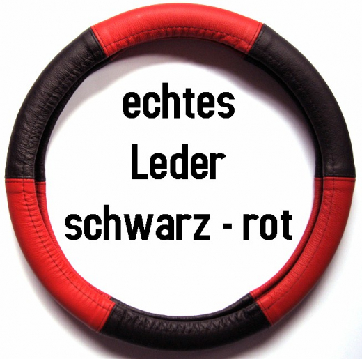 Lenkrad Bezug echtes Leder rot-schwarz für Lenkräder 37-39 cm