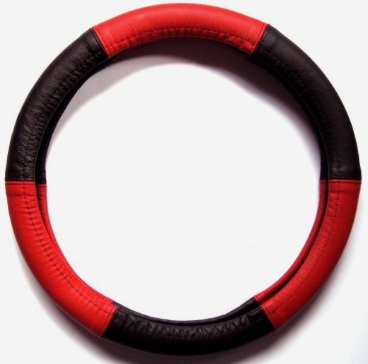 Lenkrad Bezug echtes Leder rot-schwarz für Lenkräder 37-39 cm