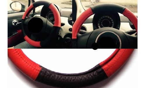 Lenkrad Bezug echtes Leder rot-schwarz für Lenkräder 37-39 cm
