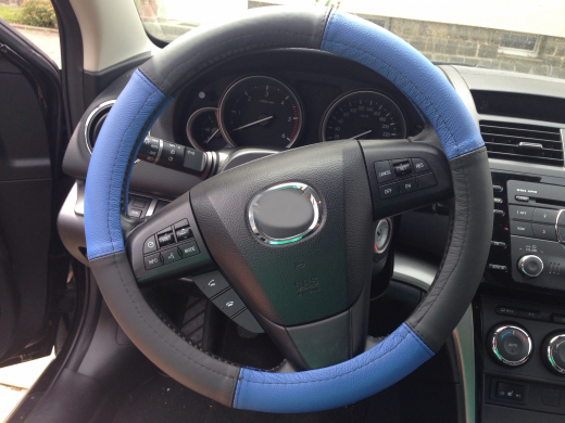 Lenkrad Bezug echtes Leder blau-schwarz für Lenkräder 37-39 cm